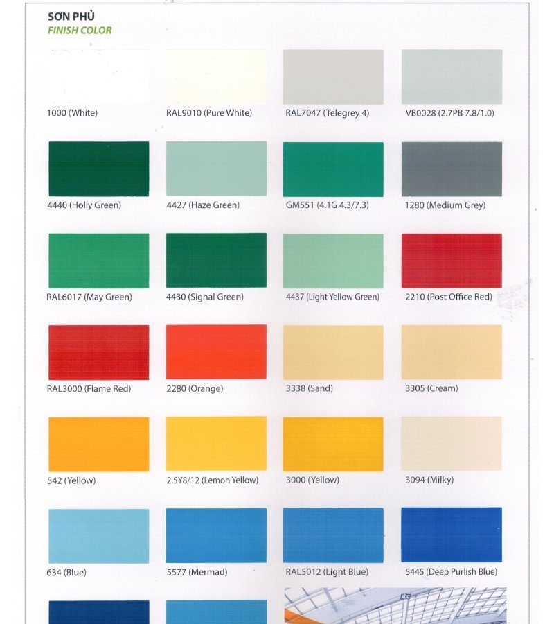 Bảng màu sơn Epoxy mới nhất | bảng màu sơn công nghiệp kcc