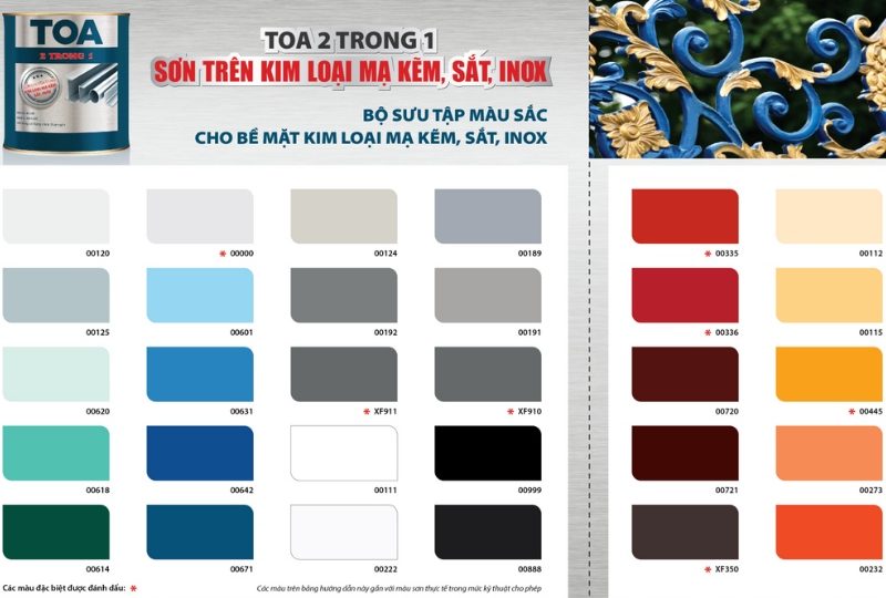 Bảng màu sơn Toa trong nhà và ngoài trời mới nhất | bảng màu sơn mạ kẽm toa