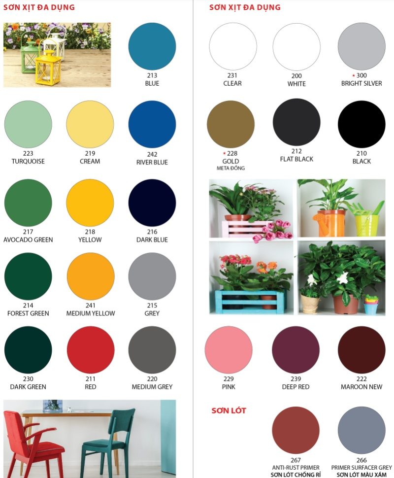 Bảng màu sơn Toa trong nhà và ngoài trời mới nhất | Màu sơn xịt Toa