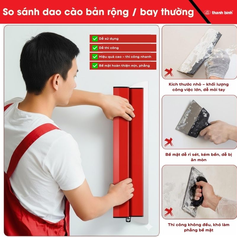 Dao cào bột trét tường là gì? So sánh dao cào bột trét tường và dao trét truyền thống | So sánh dao cào bản rộng bay thường